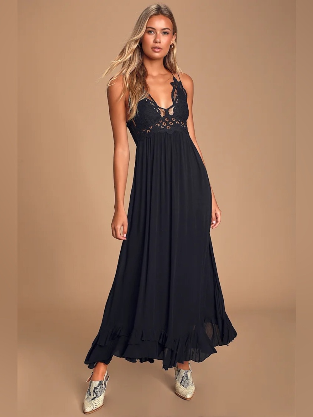 Free People Adella Black Maxi Dress Lace